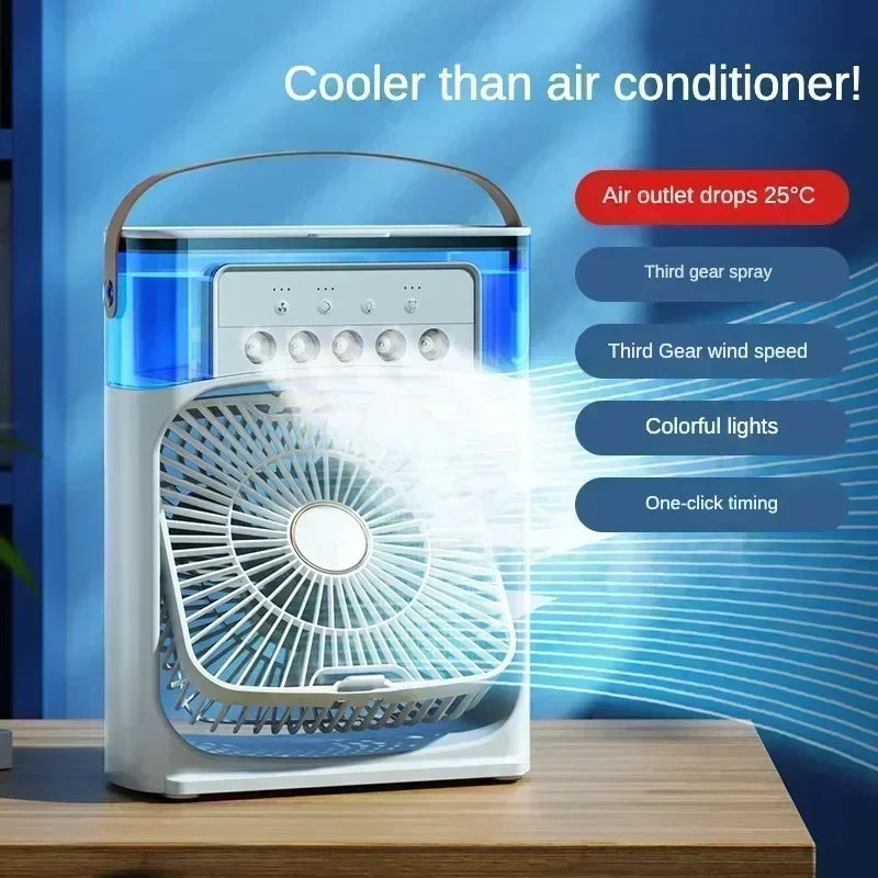 2026 New Three In One Household Air Conditioner Small Air Cooler Portable Smallfan Household Night Humidifier LED Nightlight Fan
