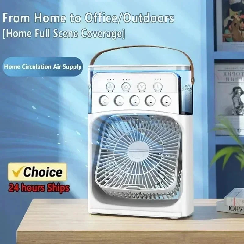 2026 New Three In One Household Air Conditioner Small Air Cooler Portable Smallfan Household Night Humidifier LED Nightlight Fan