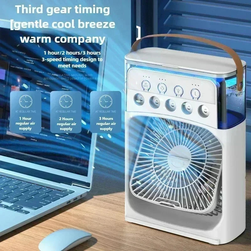 2026 New Three In One Household Air Conditioner Small Air Cooler Portable Smallfan Household Night Humidifier LED Nightlight Fan