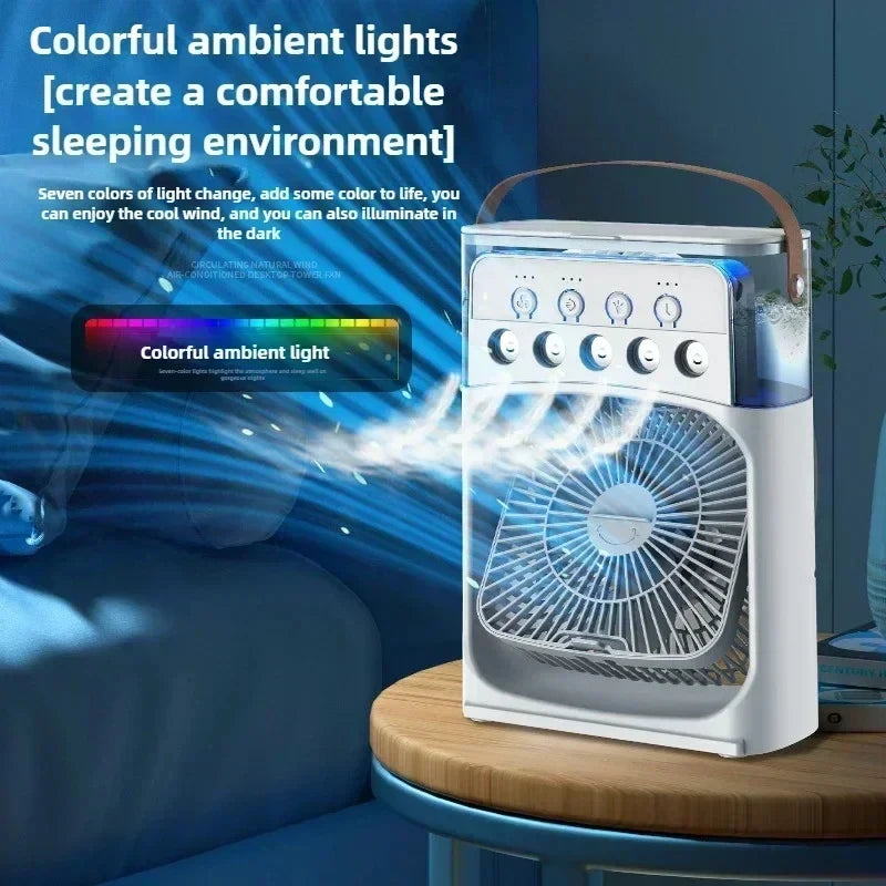 2026 New Three In One Household Air Conditioner Small Air Cooler Portable Smallfan Household Night Humidifier LED Nightlight Fan